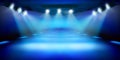 Stage podium during the show. Blue background. Vector illustration. Royalty Free Stock Photo