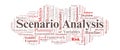 Scenario Analysis Word Cloud. Core Concepts for Strategic Planning and Risk Evaluation Royalty Free Stock Photo