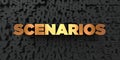 Scenarios - Gold text on black background - 3D rendered royalty free stock picture