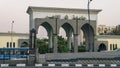 the scene of al-azhar university gate on cairo at sunset