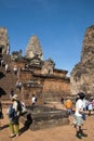 Jan 2 2018, tourists and hawkers on terrace of the 10th Century Pre Rup temple