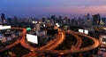 Scene of Bangkok high-rise buildings and traffic light trails on