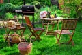 Scene Of Barbecue Grill Party On Lawn In The Backyard Royalty Free Stock Photo