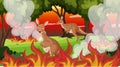 Scene with big wildfire with animal trapped in the forest