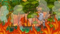 Scene with big wildfire in the forest