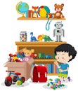 Scene with boy playing toys in the room illustration Royalty Free Stock Photo