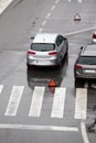 Scene of a broken down car on a city street road Royalty Free Stock Photo