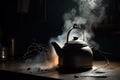 Scene of burnt kitchen appliances, including a kettle and a coffee maker