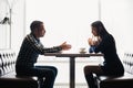 Scene in cafe - couple conflict arguing during the lunch. Royalty Free Stock Photo