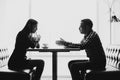 Scene in cafe - couple conflict arguing during the lunch. Royalty Free Stock Photo