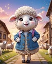 A super adorable anthropomorphic little lamb, wearing a smile, looking at you. Royalty Free Stock Photo