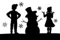 Silhouette Christmas Children Building Snowman Royalty Free Stock Photo