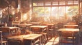 Scene of a classroom in golden hour, sunny day illustration