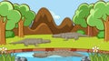 Scene with crocodiles in the pond illustration