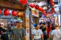 The scene crowded with people in the market at Jiufen walking street, New Taipei, Taiwan Royalty Free Stock Photo