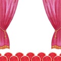 Scene curtain watercolor circus, theater, show, concert illustration hand drawn