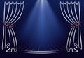 Scene with curtains and spotlights. Announcement vector template