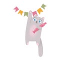 Scene with cute birthday cat. Pet emotions. Friendly, scared, sharing food, ready to attack, rubbing, threatening Royalty Free Stock Photo