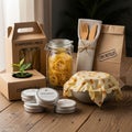 The scene demonstrates eco-friendly packaging and reusable i Royalty Free Stock Photo