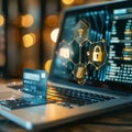 Cybersecurity Concept on Laptop Royalty Free Stock Photo