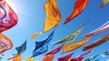 Colorful festival flags in the blue sky Royalty Free Stock Photo