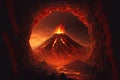 volcano eruption and lava tunnel