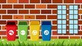 Scene with different types of garbage bins