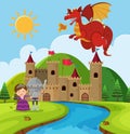 Scene with dragon and knight in fairyland