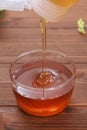 The scene that drips the honey which entered the container of the tube type.