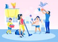 Scene with Family Doing Housework Flat Cartoon Royalty Free Stock Photo