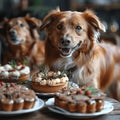 Party hats on dogs, celebrating a special birthday. Royalty Free Stock Photo
