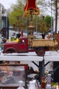 Scene from Flea market where people sell and buy used toys, clothes, pictures, kitchen ware and other vintage things