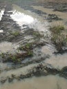 Scene of the flooded muddy farmland