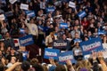 Scene from the heated rally of Bernie Sanders with the crowd holding banners actively cheering