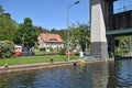 Scene at a historic lock on the waterway `Teltowkanal` near Berlin