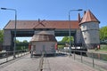 Scene at a historic lock on the waterway `Teltowkanal` near Berlin