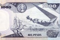 Scene honoring 1819 battle heroes from old Colombian money