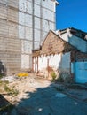 Scene of house demolishing and new building construction site Royalty Free Stock Photo