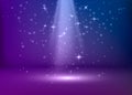 The scene is illuminated with blue and purple light. Violet stage background. Vector illustration