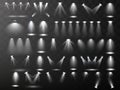 Scene illumination collection. Big set Bright lighting with spotlights. Spot lighting of the stage.Vector spotlight. Light effect. Royalty Free Stock Photo