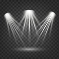 Scene illumination, transparent effects.The spotlight shines on the stage.flash light effect.Vector sparkles on Royalty Free Stock Photo