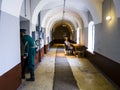 Scene inside the old prison of Peter and Paul fortress with guards in military uniform, Saint Petersburg, Russia