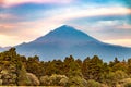 Scene from the Iztaczihuatl and Popocatepetl volcano On a summer sunset