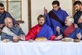 Scene of Jesus life. Mystery of the Passion - Actors reenacting Jesus and his disciples at the last supper Royalty Free Stock Photo
