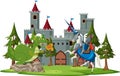 Scene with knight and dragon in fairytale land