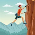 Scene landscape man climbing rock mountain without equipment Royalty Free Stock Photo