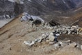 Roofless yak herder huts on the way to Tserko Ri, Langtang valley, Nepal. Royalty Free Stock Photo