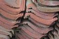 Scene of leftover red rooftiles on the ground Royalty Free Stock Photo