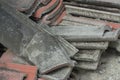Scene of leftover red rooftiles on the ground Royalty Free Stock Photo