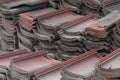 Scene of leftover red rooftiles on the ground Royalty Free Stock Photo